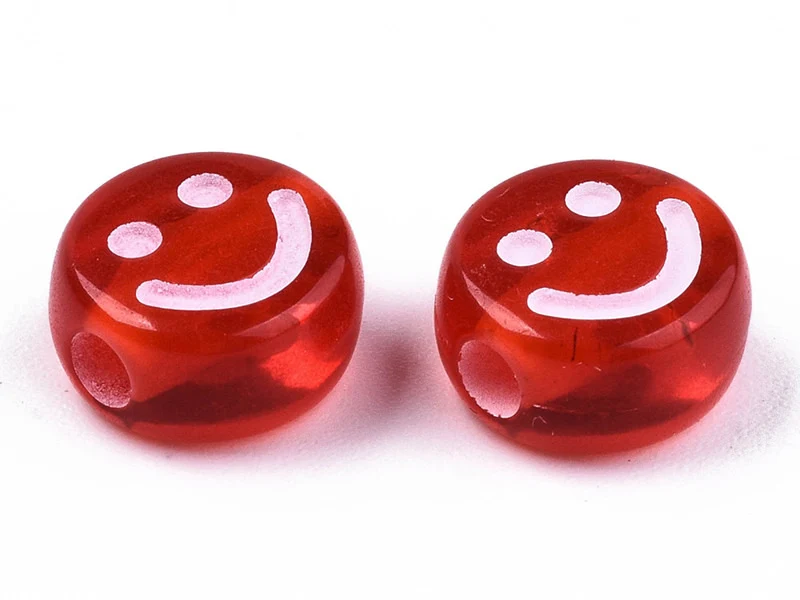 20 perles en plastique rondes symbole sourire -multicolore - 10 mm