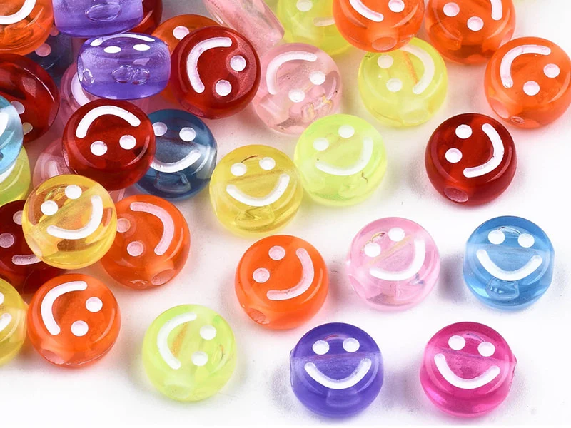 20 perles en plastique rondes symbole sourire -multicolore - 10 mm