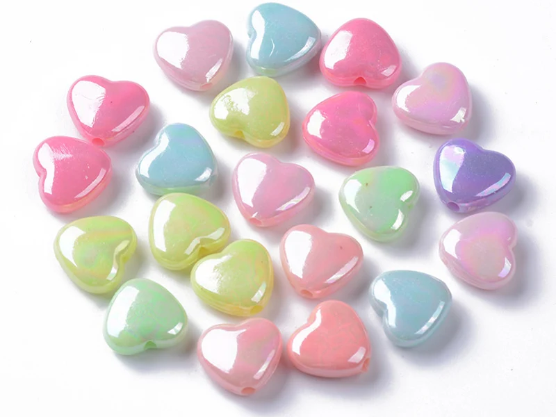 50 perles cœurs nacrés - 12 mm