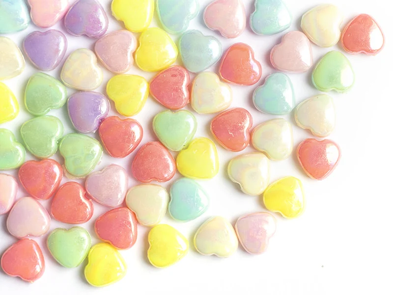 50 perles cœurs nacrés - 12 mm