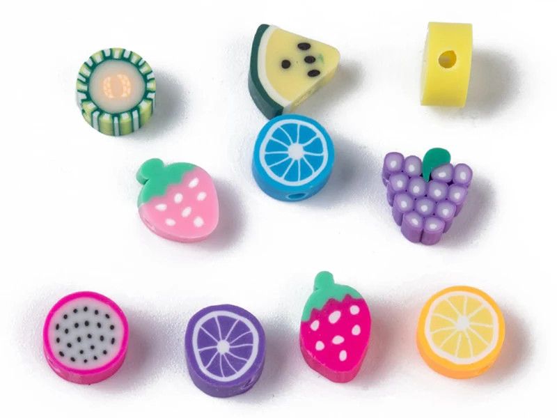 20 perles en pâte polymère - fruits variés
