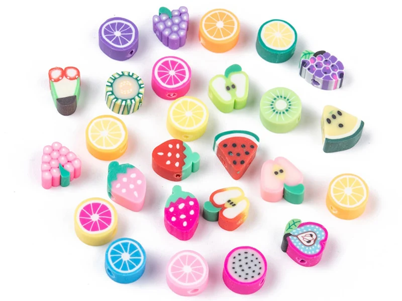 20 perles en pâte polymère - fruits variés