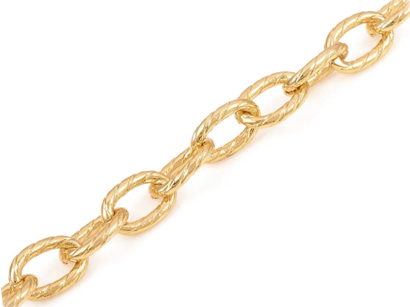 Chaîne maillons ovales effet torsadé 10 x 6,5 mm - doré à l'or fin 18 K x 20 cm