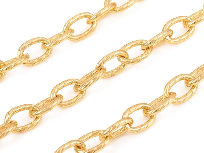 Chaîne maillons ovales effet torsadé 10 x 6,5 mm - doré à l'or fin 18 K x 20 cm