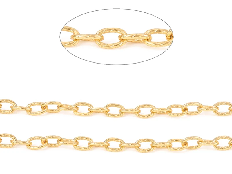 Chaîne maillons ovales effet torsadé 10 x 6,5 mm - doré à l'or fin 18 K x 20 cm