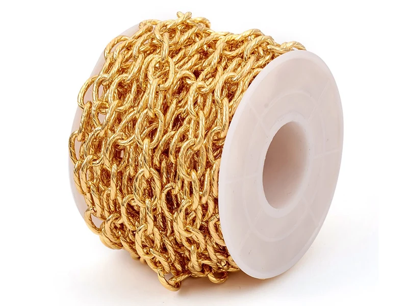 Chaîne maillons ovales effet torsadé 10 x 6,5 mm - doré à l'or fin 18 K x 20 cm