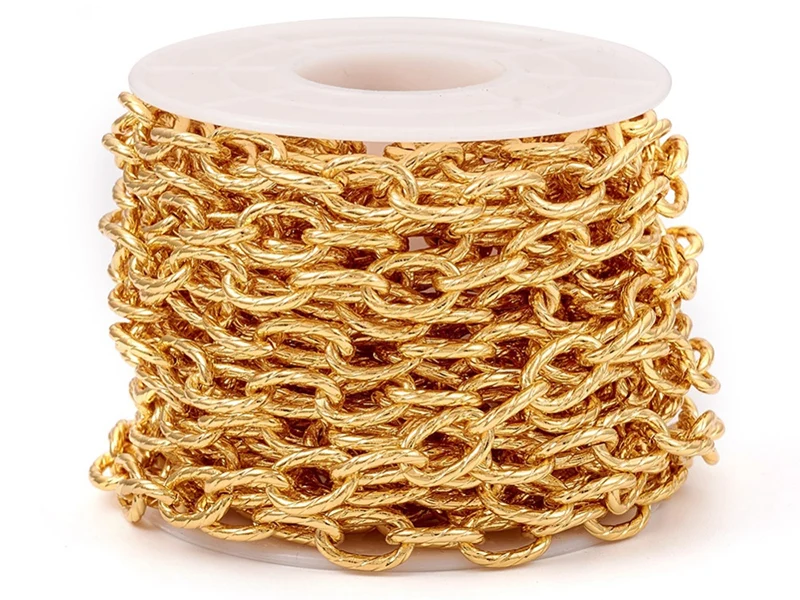 Chaîne maillons ovales effet torsadé 10 x 6,5 mm - doré à l'or fin 18 K x 20 cm