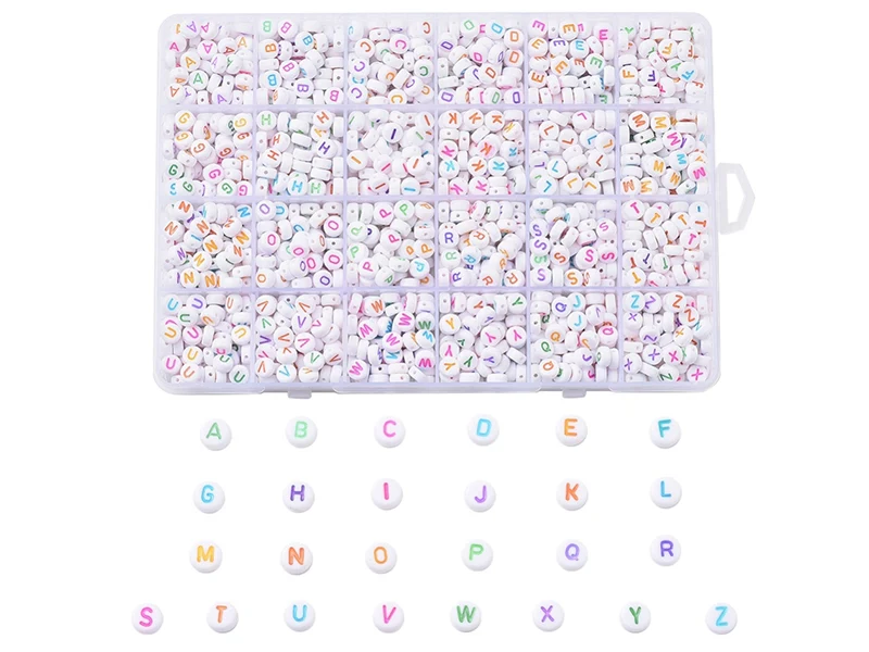 Boite de 1750 perles lettres alphabet rondes - colorées et blanches
