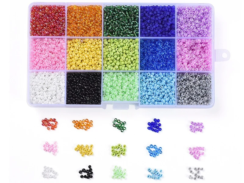 Boite de 15 couleurs de rocailles - 3mm