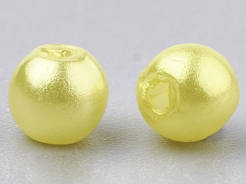 100 perles en plastique rondes imitation perles de culture - 6 mm - jaune pâle
