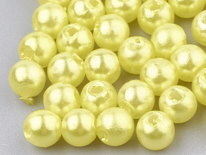 100 perles en plastique rondes imitation perles de culture - 6 mm - jaune pâle