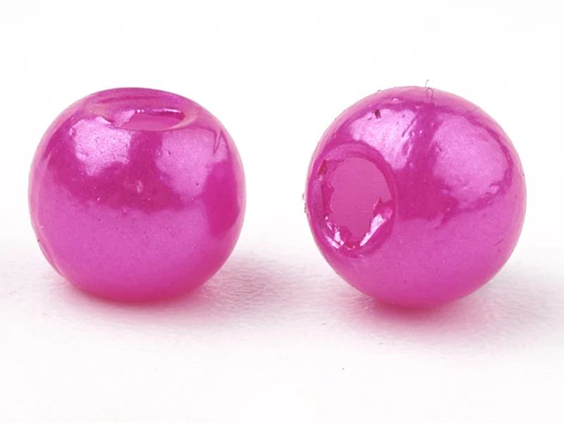100 perles en plastique rondes imitation perles de culture - 6 mm - rose fuschia