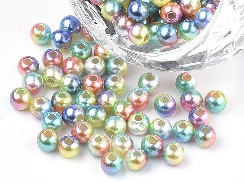 100 perles en plastique rondes imitation perles de culture - 6 mm - mix de perles dégradé