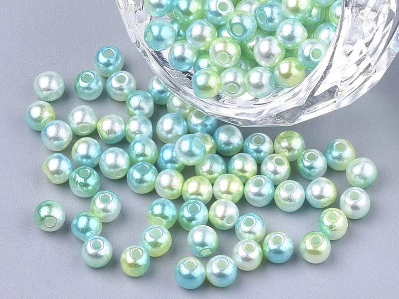 100 perles en plastique rondes imitation perles de culture - 6 mm - dégradé vert d'eau
