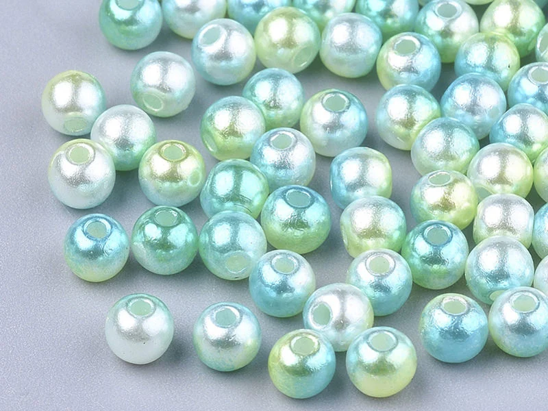 100 perles en plastique rondes imitation perles de culture - 6 mm - dégradé vert d'eau