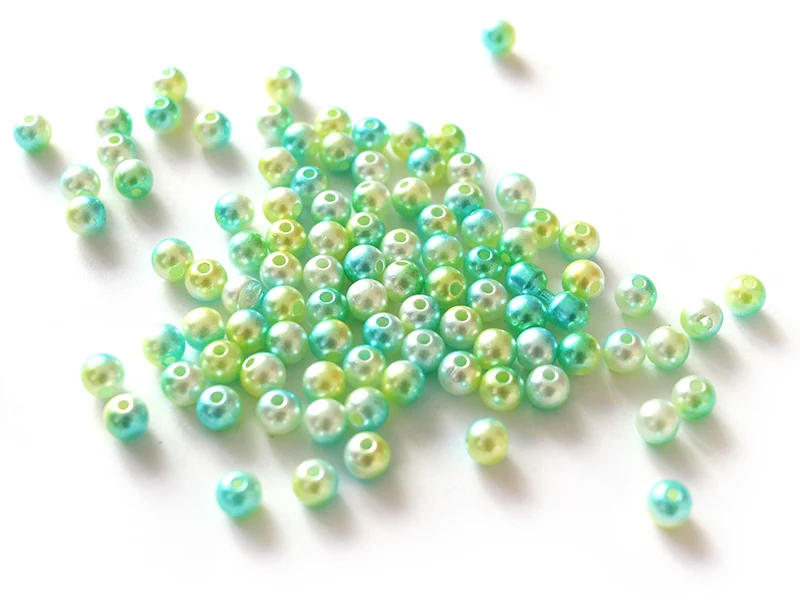 100 perles en plastique rondes imitation perles de culture - 6 mm - dégradé vert d'eau