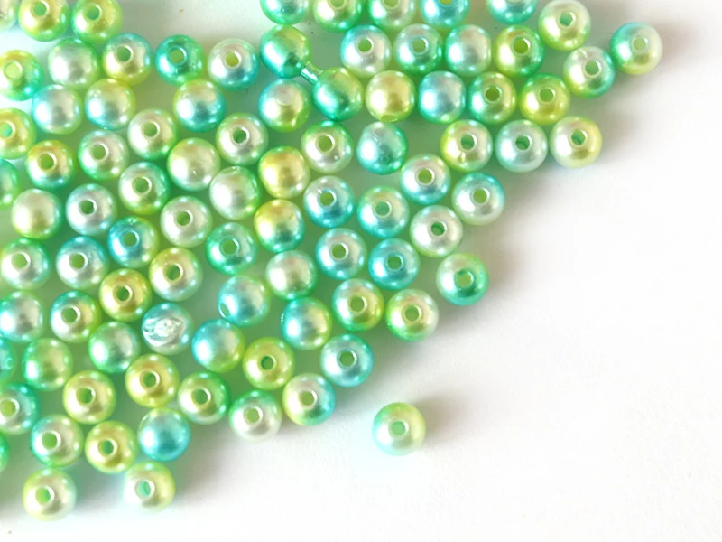 100 perles en plastique rondes imitation perles de culture - 6 mm - dégradé vert d'eau