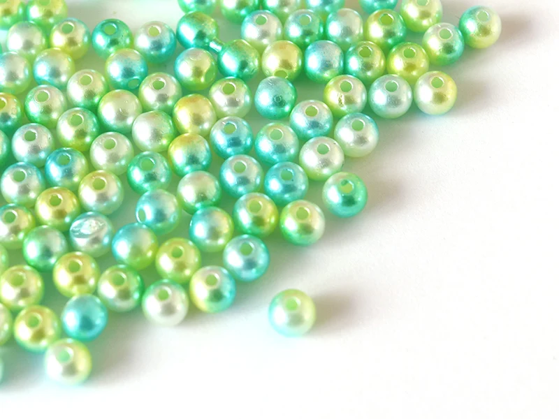 100 perles en plastique rondes imitation perles de culture - 6 mm - dégradé vert d'eau