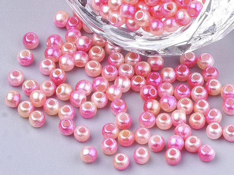 100 perles en plastique rondes imitation perles de culture - 6 mm - dégradé rose