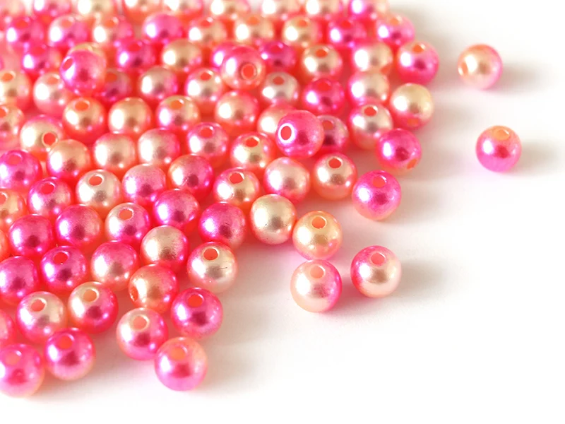 100 perles en plastique rondes imitation perles de culture - 6 mm - dégradé rose