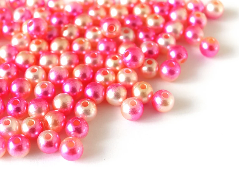 100 perles en plastique rondes imitation perles de culture - 6 mm - dégradé rose