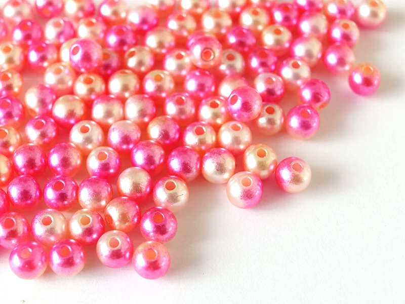 100 perles en plastique rondes imitation perles de culture - 6 mm - dégradé rose