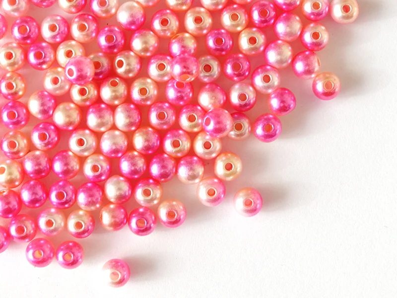 100 perles en plastique rondes imitation perles de culture - 6 mm - dégradé rose