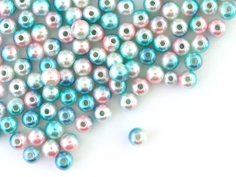 100 perles en plastique rondes imitation perles de culture - 6 mm - dégradé bleu et rose