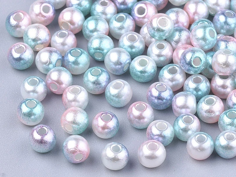 100 perles en plastique rondes imitation perles de culture - 6 mm - dégradé bleu et rose