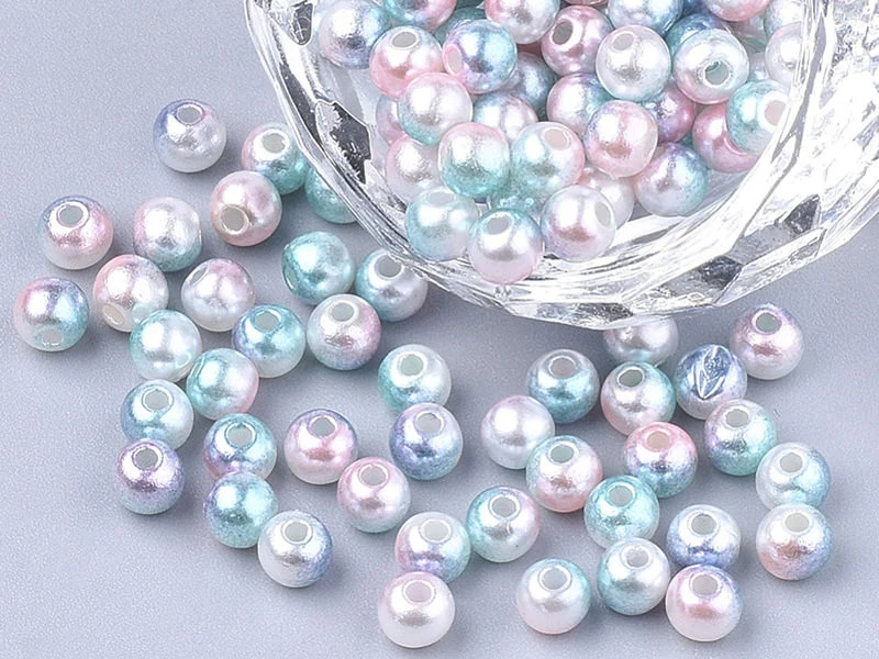 100 perles en plastique rondes imitation perles de culture - 6 mm - dégradé bleu et rose