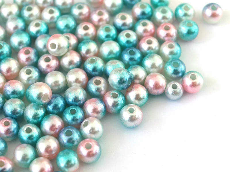 100 perles en plastique rondes imitation perles de culture - 6 mm - dégradé bleu et rose