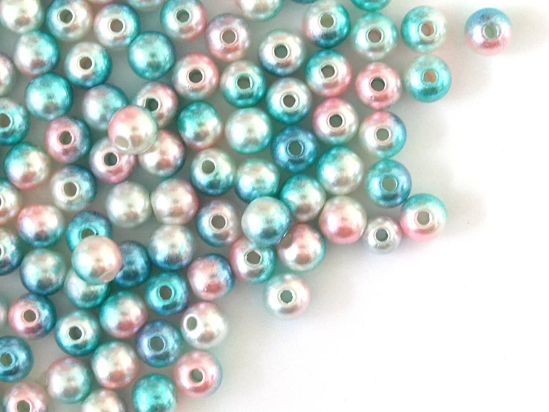 100 perles en plastique rondes imitation perles de culture - 6 mm - dégradé bleu et rose