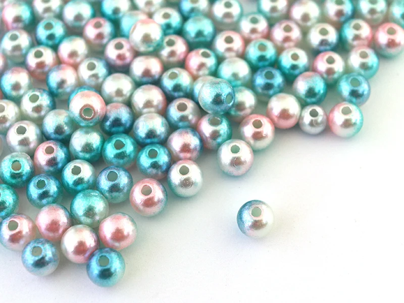 100 perles en plastique rondes imitation perles de culture - 6 mm - dégradé bleu et rose