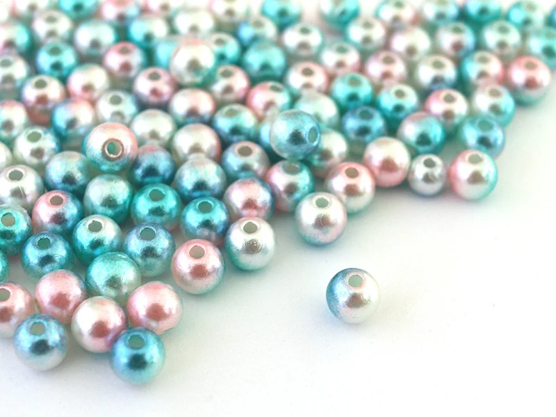 100 perles en plastique rondes imitation perles de culture - 6 mm - dégradé bleu et rose