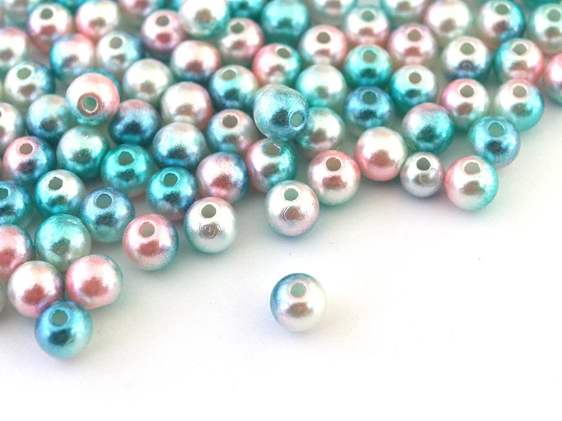 100 perles en plastique rondes imitation perles de culture - 6 mm - dégradé bleu et rose