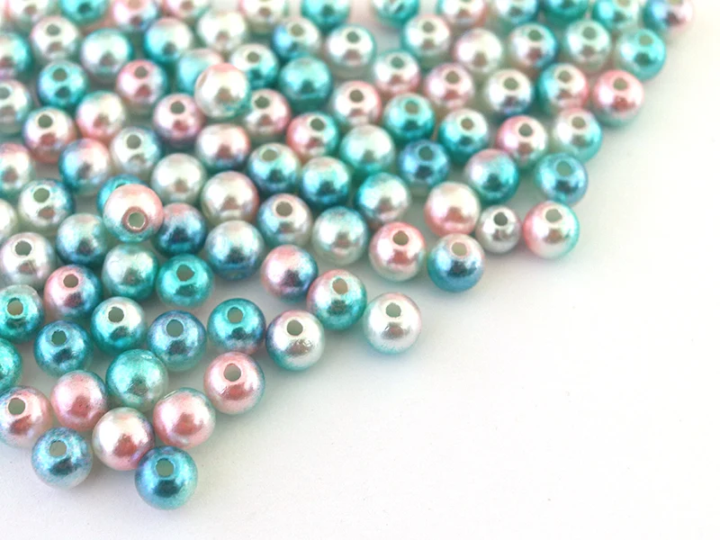 100 perles en plastique rondes imitation perles de culture - 6 mm - dégradé bleu et rose