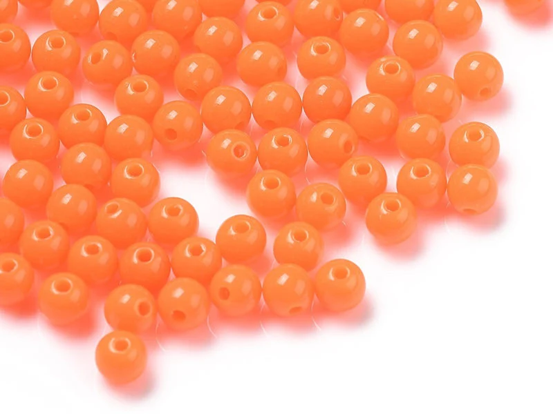 100 perles en plastique rondes 6 mm - orange fluo