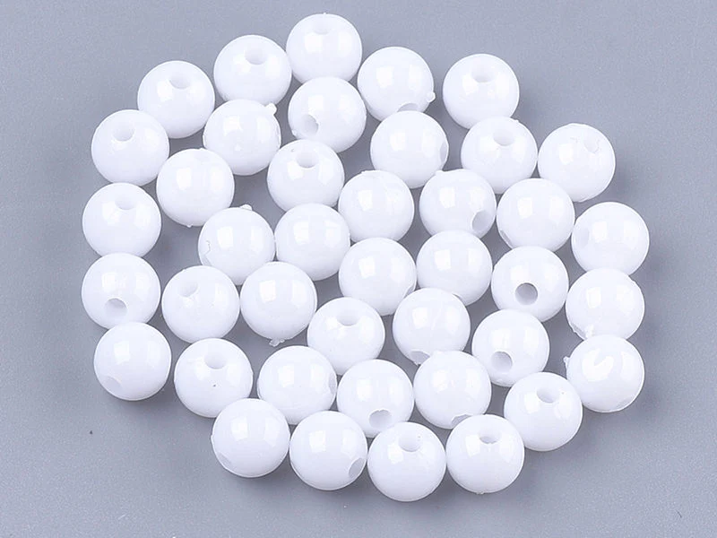 100 perles en plastique rondes 6 mm - blanc