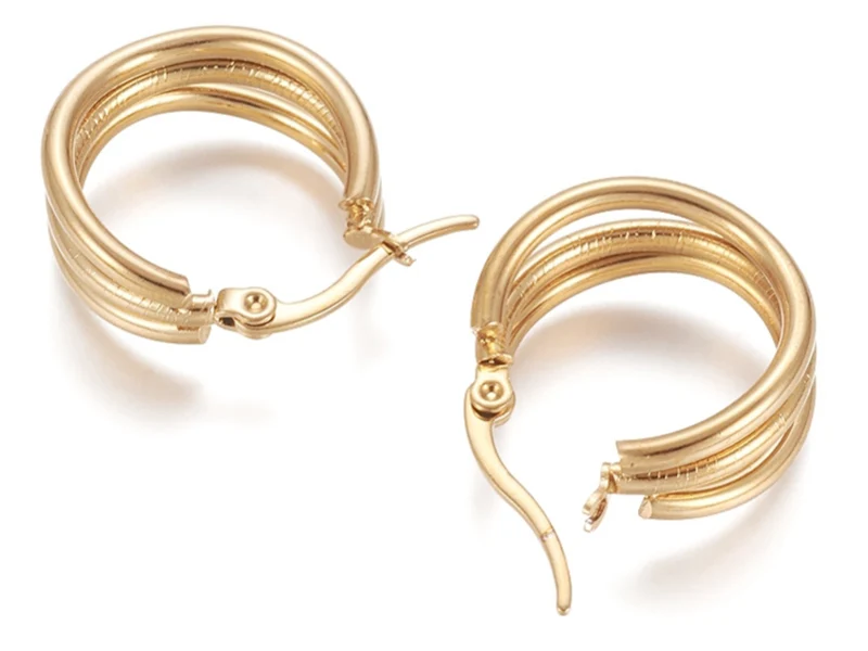 Paire de boucles d'oreilles créoles multi fils - en acier inoxydable doré- 20 mm