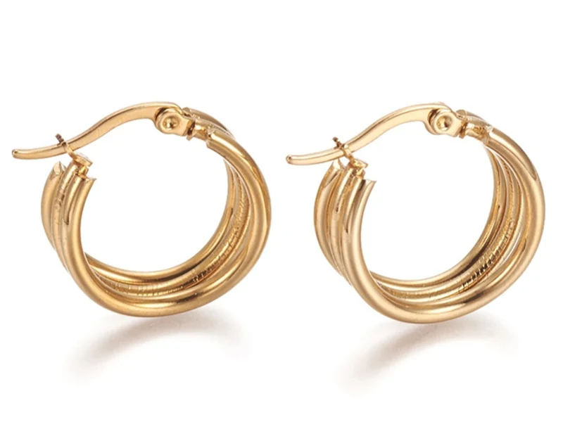 Paire de boucles d'oreilles créoles multi fils - en acier inoxydable doré- 20 mm