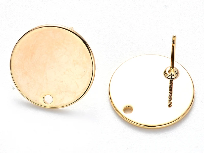 Paire de boucles d'oreilles puces 18K - doré à l'or fin - 15 mm