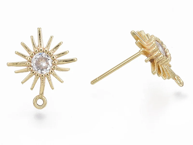 Paire de boucles d'oreilles soleil - doré à l'or fin 18K - 14 mm