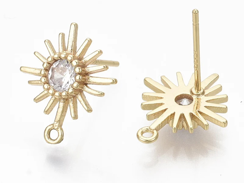 Paire de boucles d'oreilles soleil - doré à l'or fin 18K - 14 mm