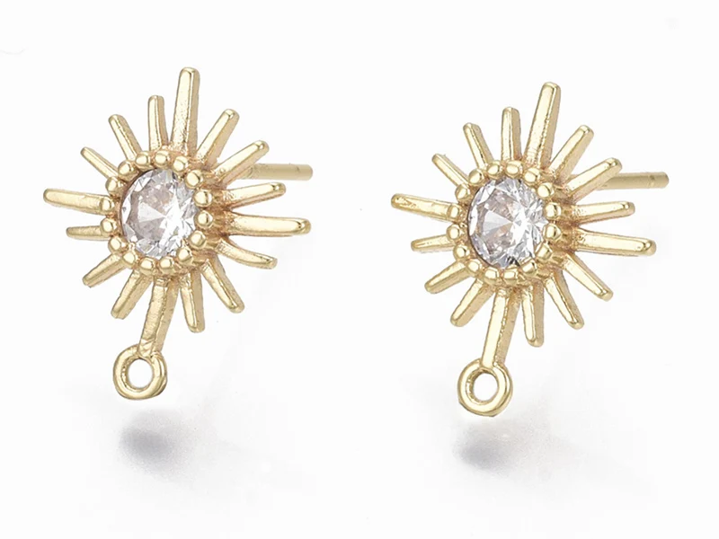 Paire de boucles d'oreilles soleil - doré à l'or fin 18K - 14 mm