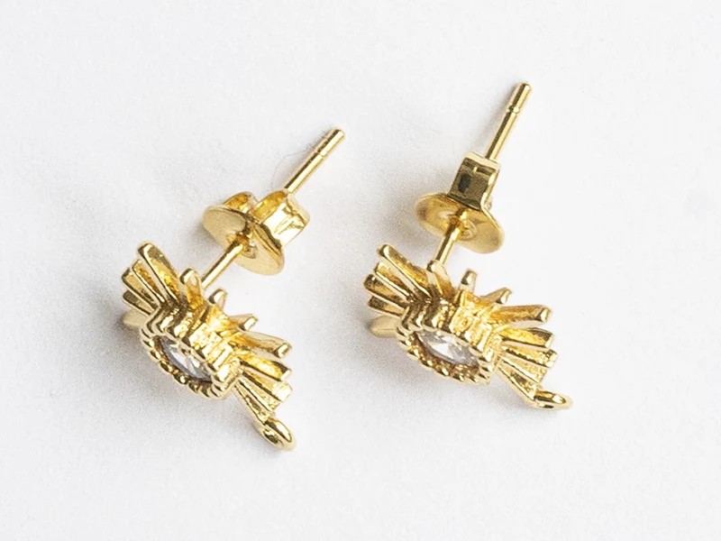 Paire de boucles d'oreilles soleil - doré à l'or fin 18K - 14 mm