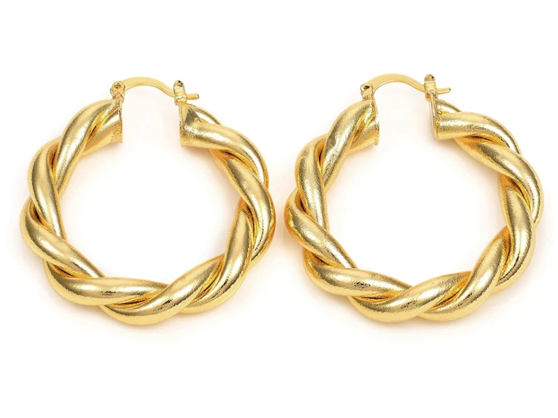 Paire boucle d'oreilles créoles grosse torsade - doré à l'or fin 18K - 45 mm