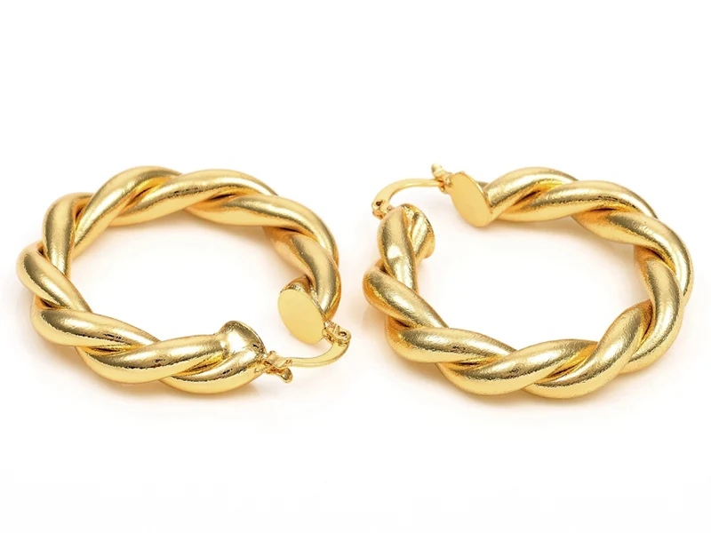 Paire boucle d'oreilles créoles grosse torsade - doré à l'or fin 18K - 45 mm