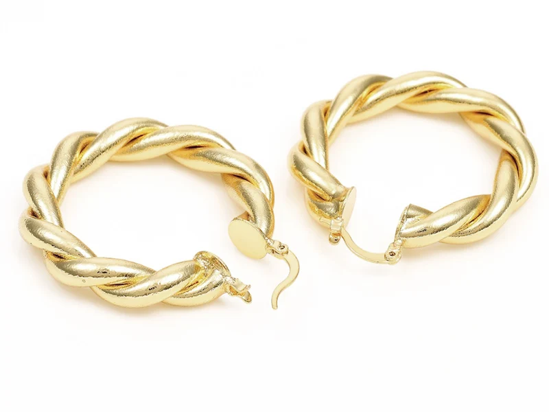 Paire boucle d'oreilles créoles grosse torsade - doré à l'or fin 18K - 45 mm