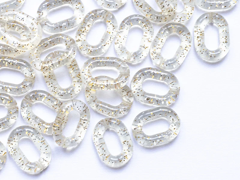 50 maillons ovales en plastique 19 x 14 mm - à connecter pour création de chaîne - transparent à paillettes