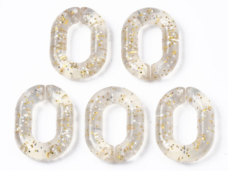 50 maillons ovales en plastique 19 x 14 mm - à connecter pour création de chaîne - transparent à paillettes
